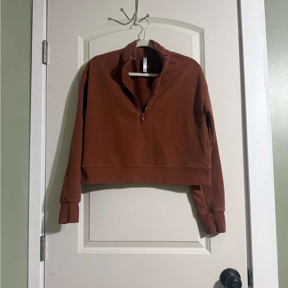 Fabletics Rust Brown Quarter-Zip Cropped Sweatshirt